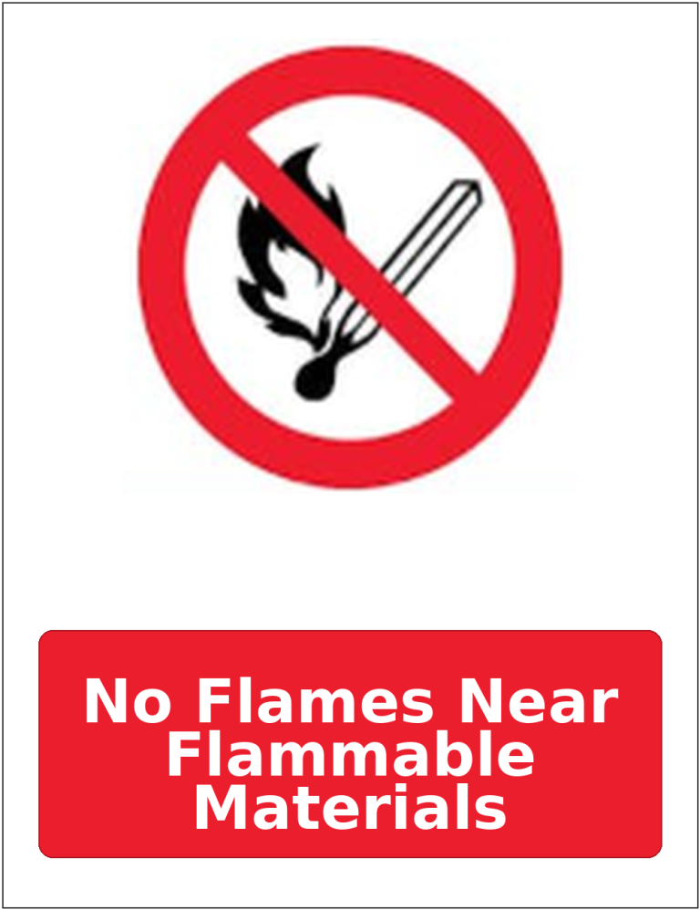 No Flames Near Flammable Materials portrait prohibition sticker