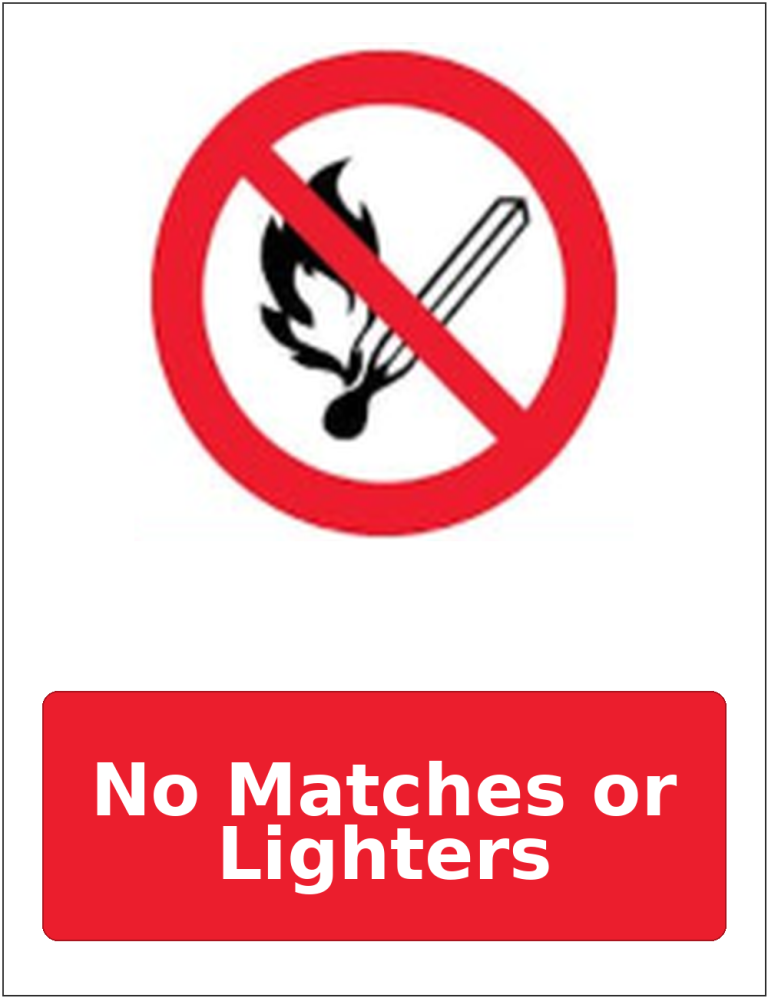 No Matches or Lighters portrait prohibition sticker