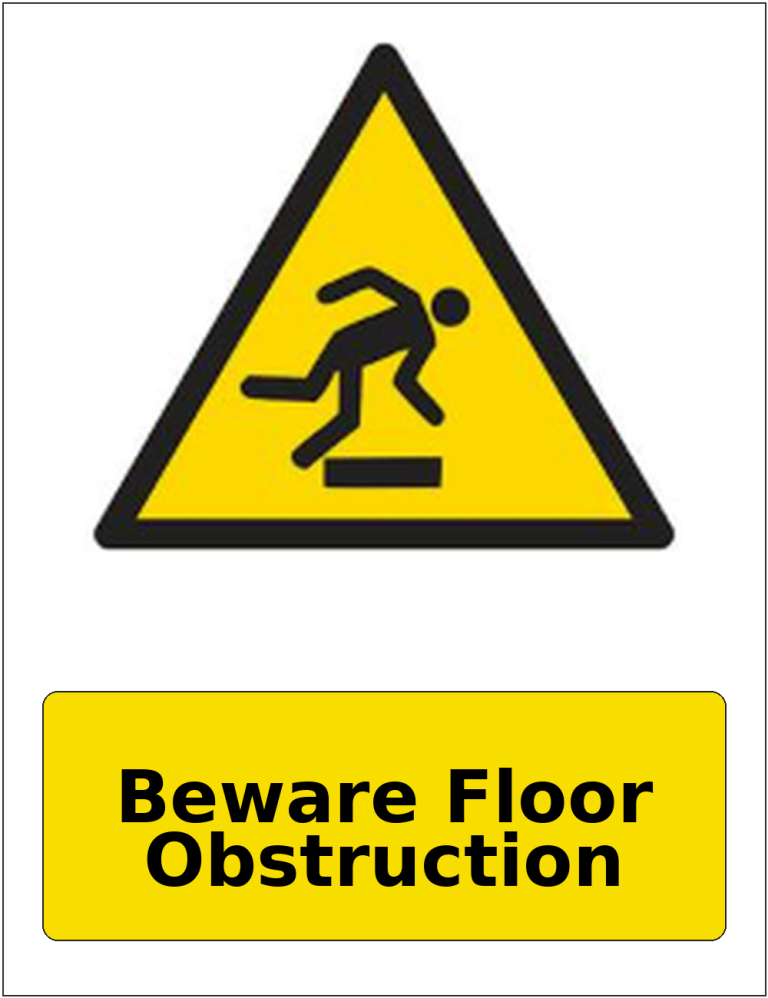 Beware Floor Obstruction portrait trip and obstruction warning sticker