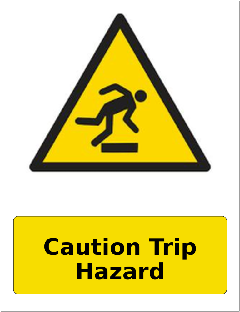 Caution Trip Hazard portrait trip and obstruction warning sticker