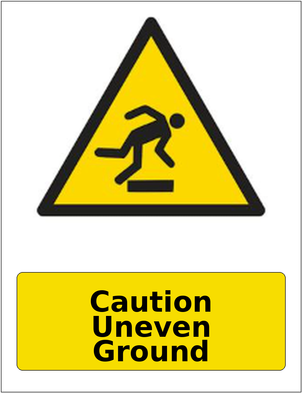 Caution Uneven Ground portrait trip and obstruction warning sticker