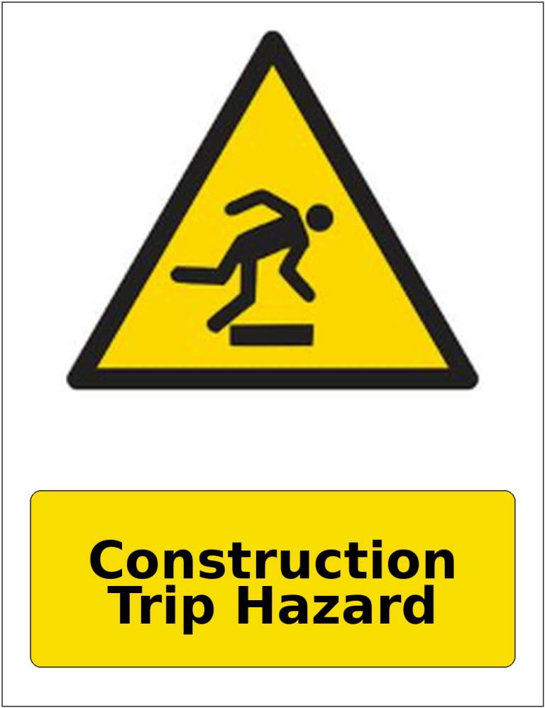 Construction Trip Hazard portrait trip and obstruction warning sticker