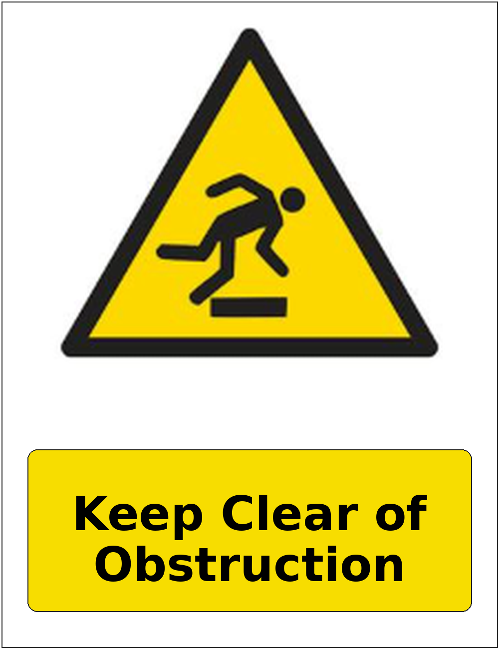 Keep Clear of Obstruction portrait trip and obstruction warning sticker
