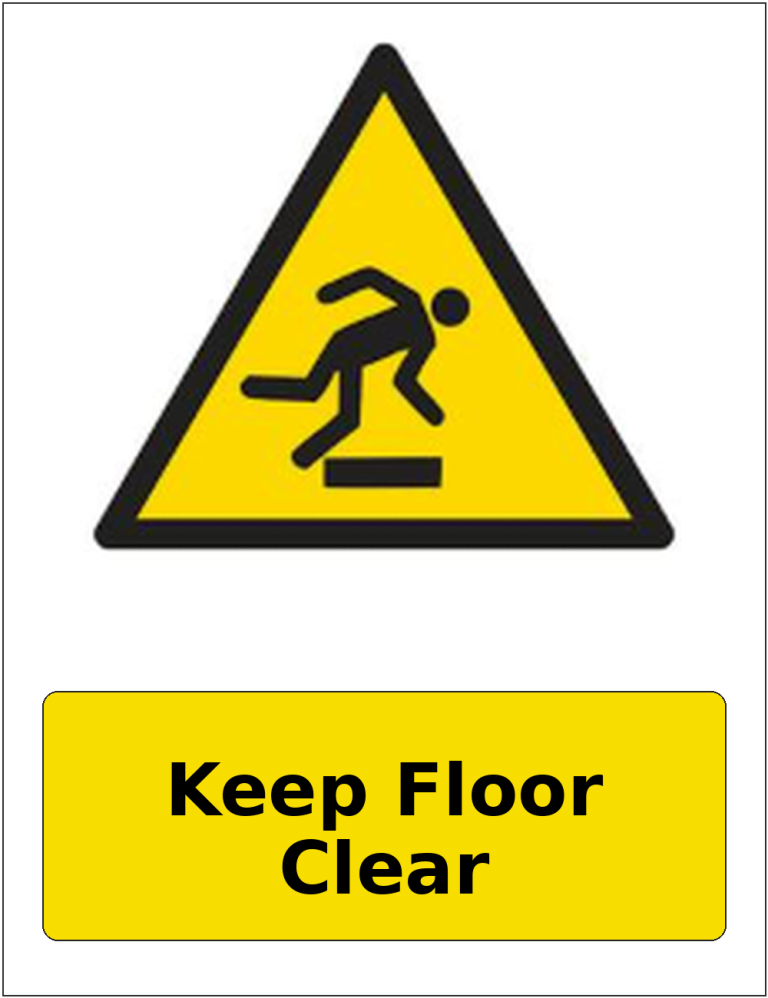 Keep Floor Clear portrait trip and obstruction warning sticker
