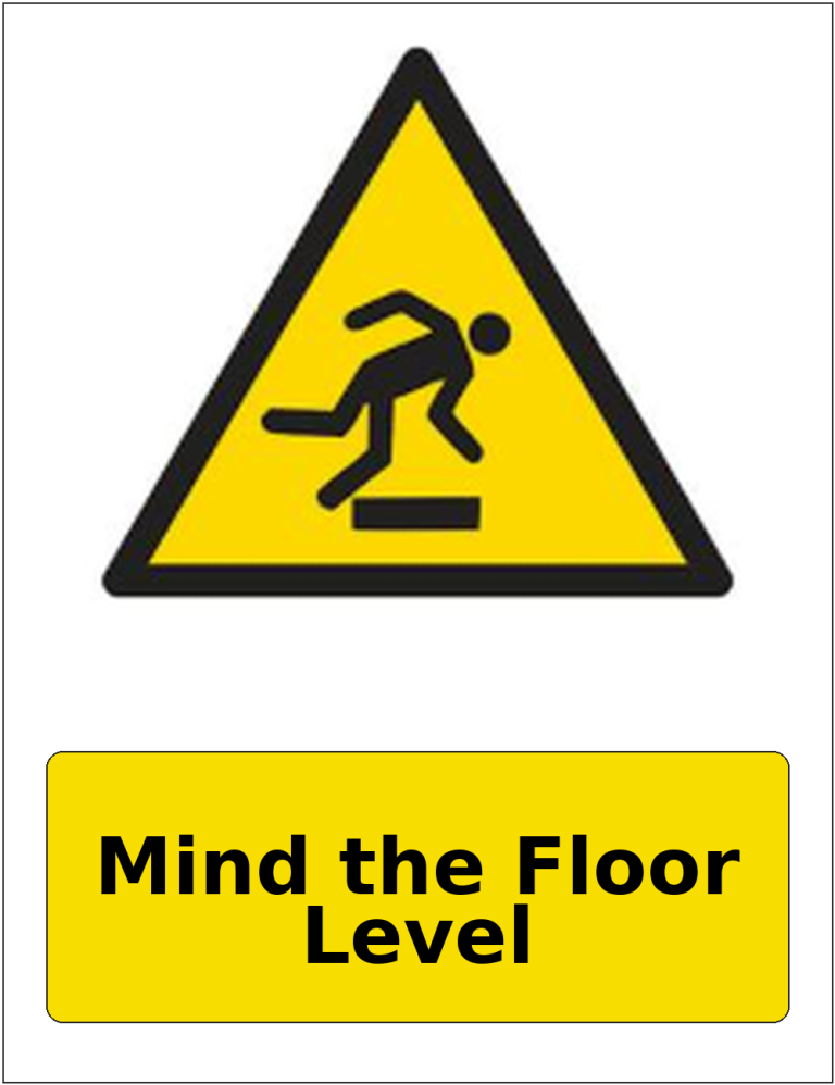 Mind the Floor Level portrait trip and obstruction warning sticker