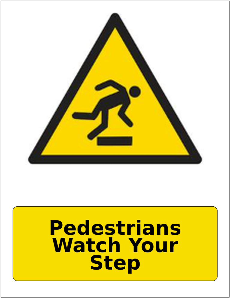 Pedestrians Watch Your Step portrait trip and obstruction warning sticker
