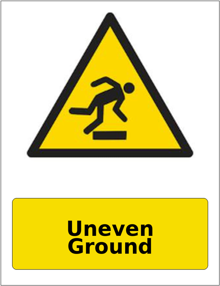 Uneven Ground portrait trip and obstruction warning sticker
