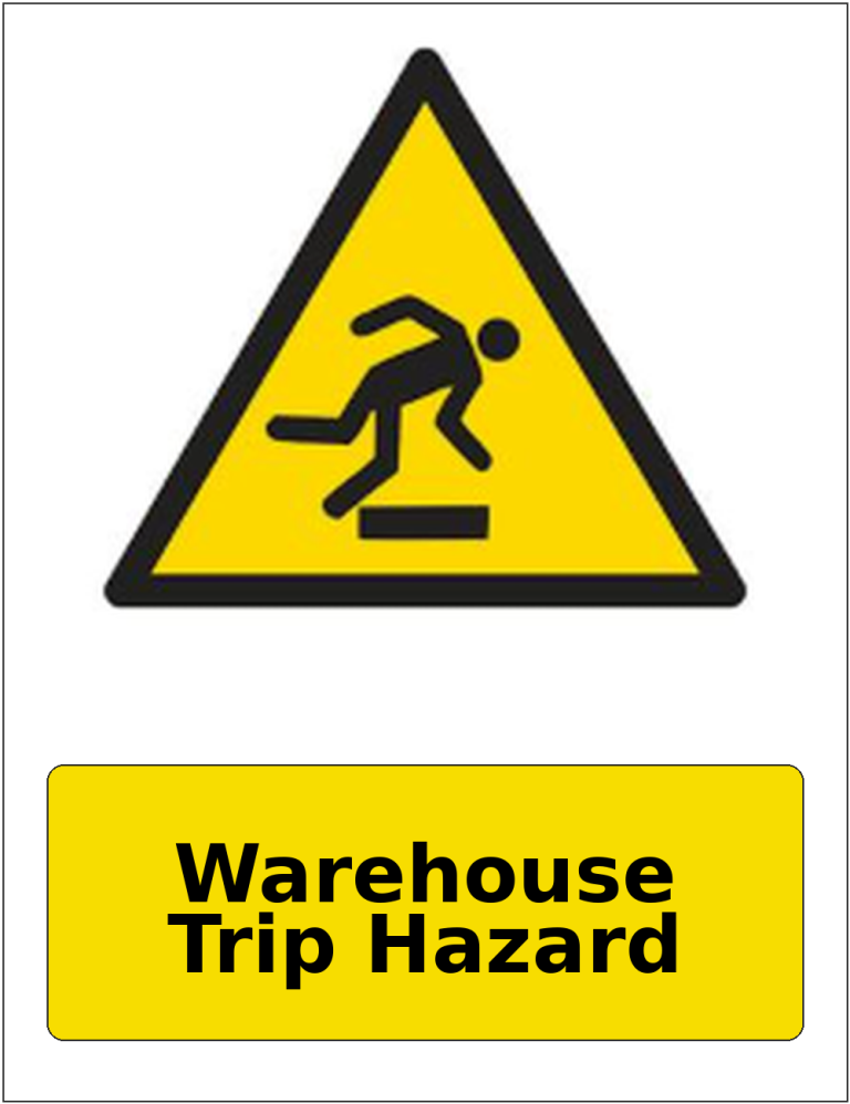 Warehouse Trip Hazard portrait trip and obstruction warning sticker