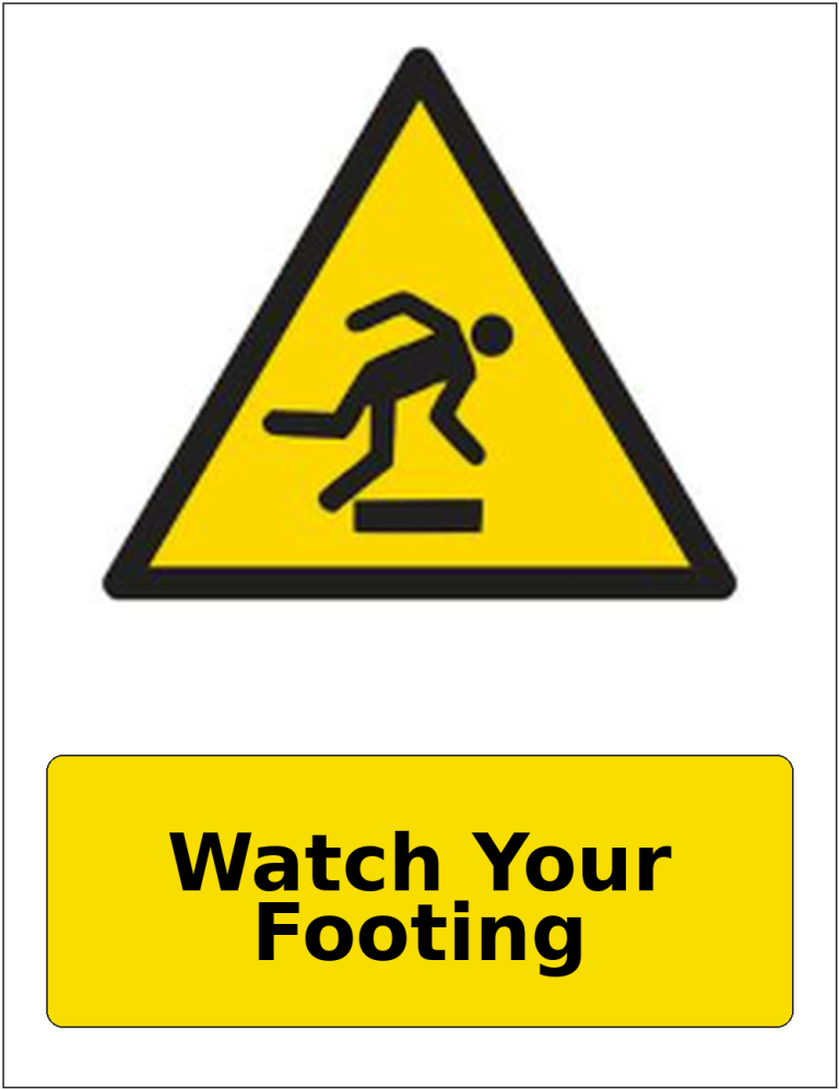 Watch Your Footing portrait trip and obstruction warning sticker