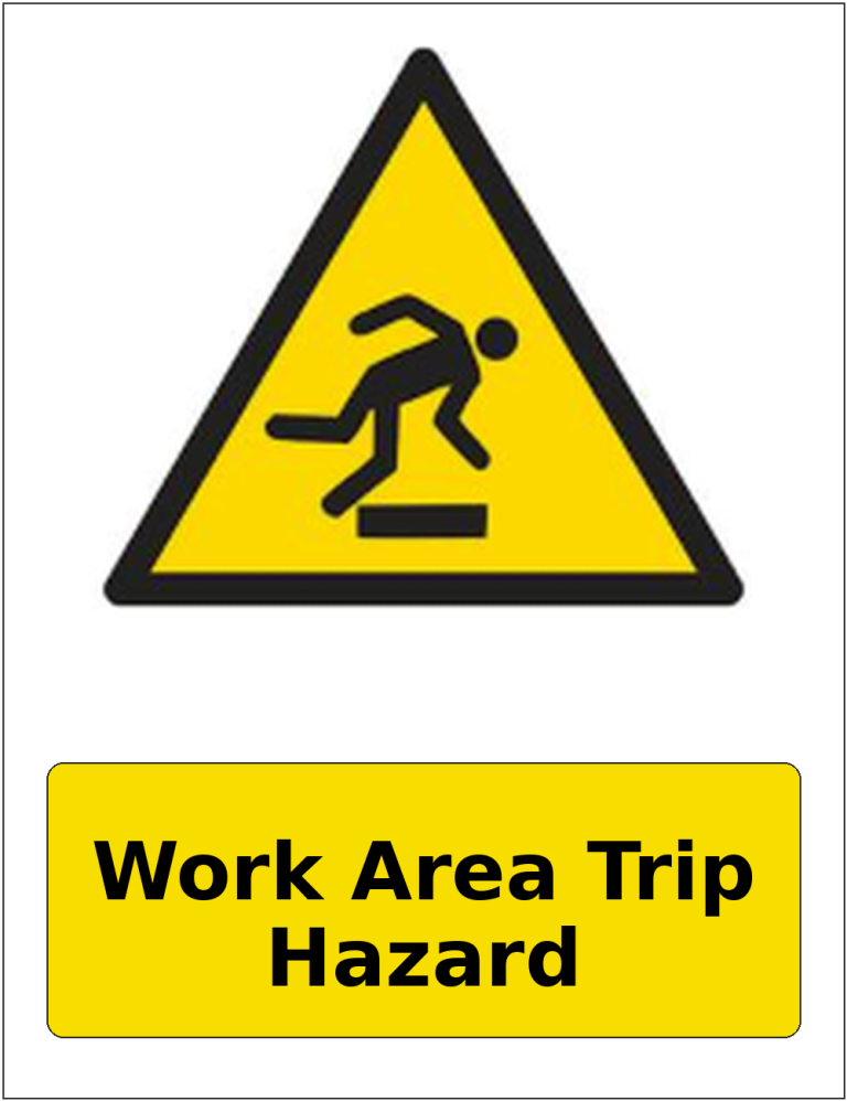 Work Area Trip Hazard portrait trip and obstruction warning sticker