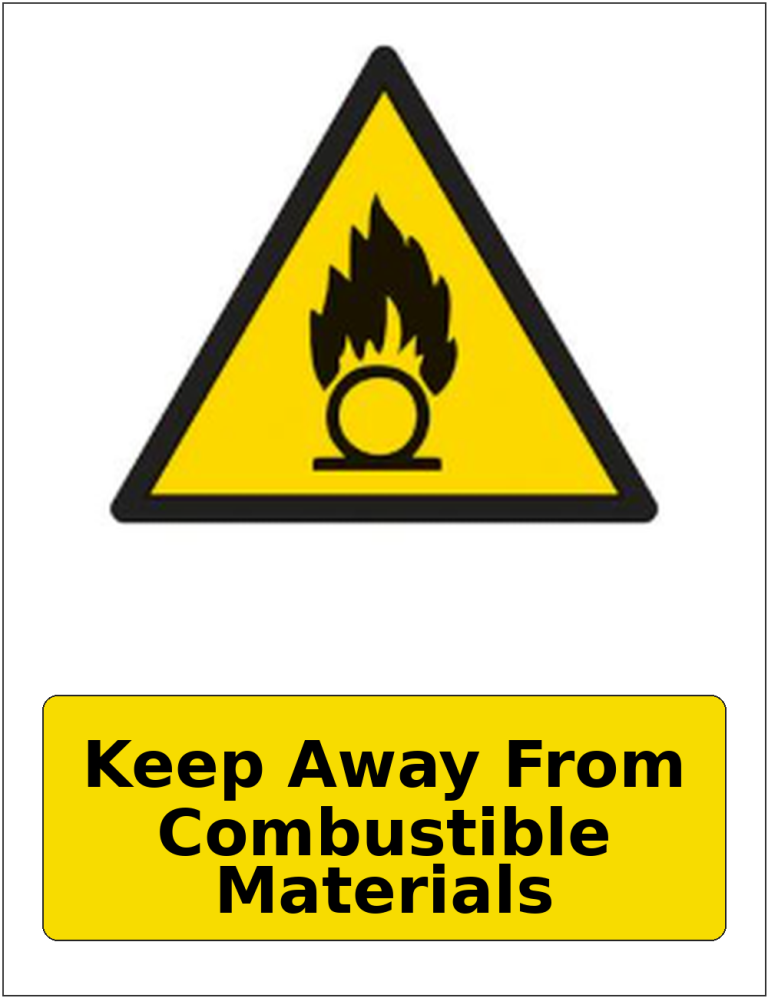 Keep Away From Combustible Materials portrait oxidising warning sticker