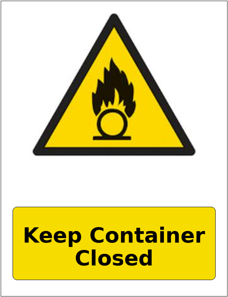 Keep Container Closed portrait oxidising warning sticker