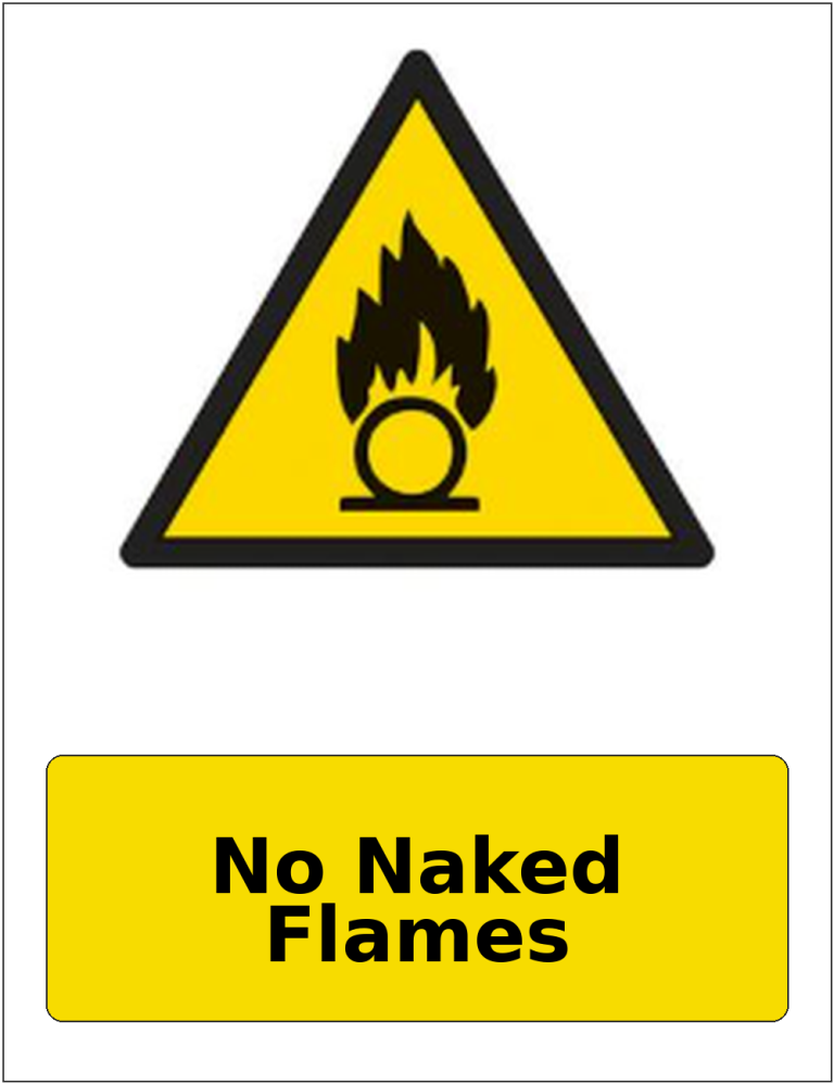 No Naked Flames portrait oxidising warning sticker