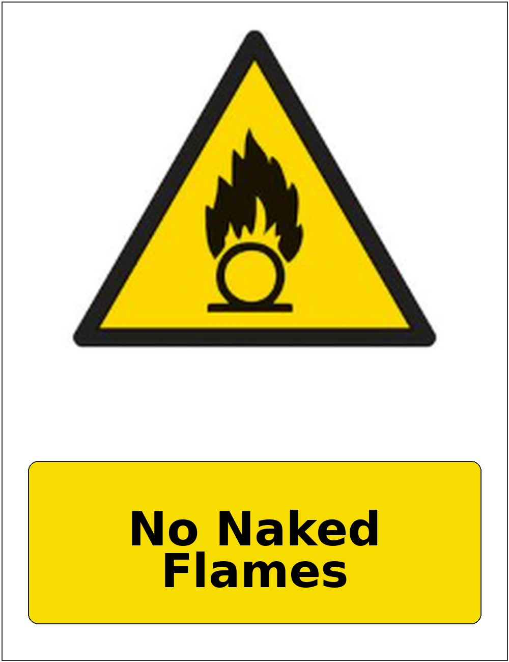 No Naked Flames portrait oxidising warning sticker