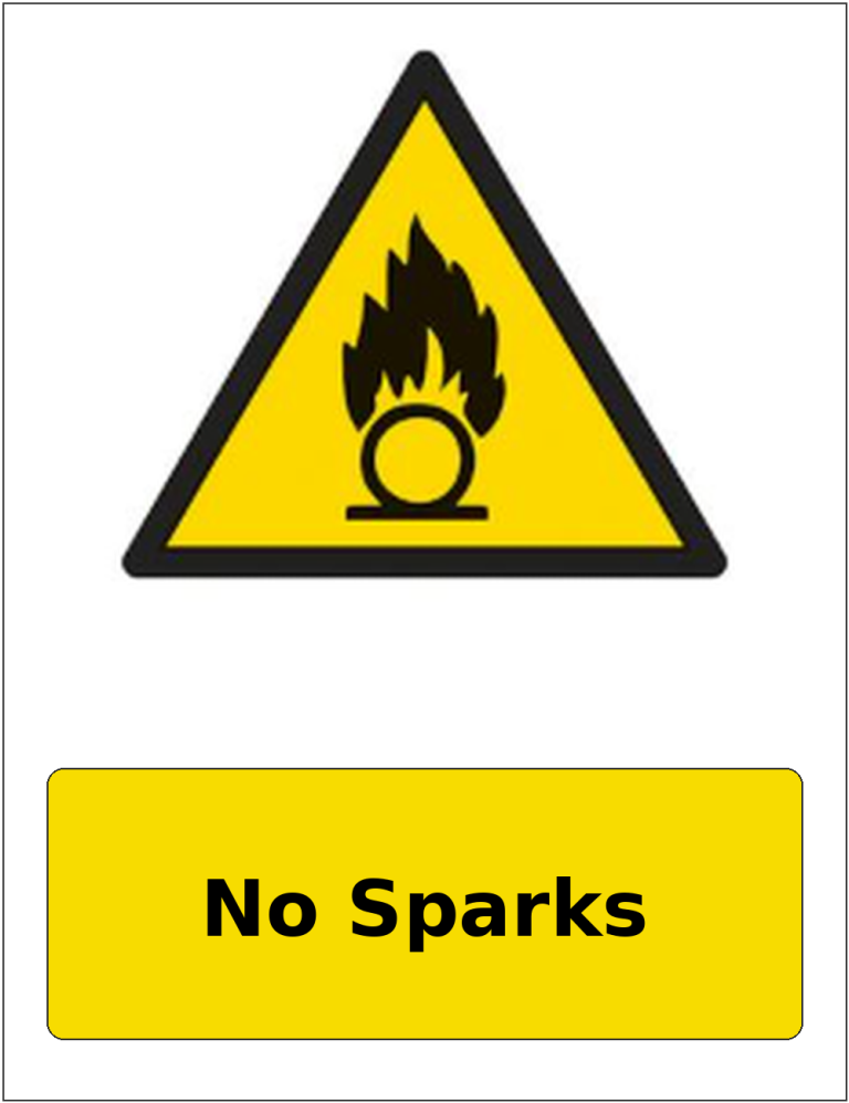 No Sparks portrait oxidising warning sticker