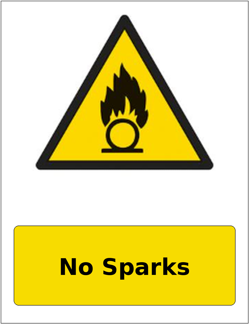 No Sparks portrait oxidising warning sticker