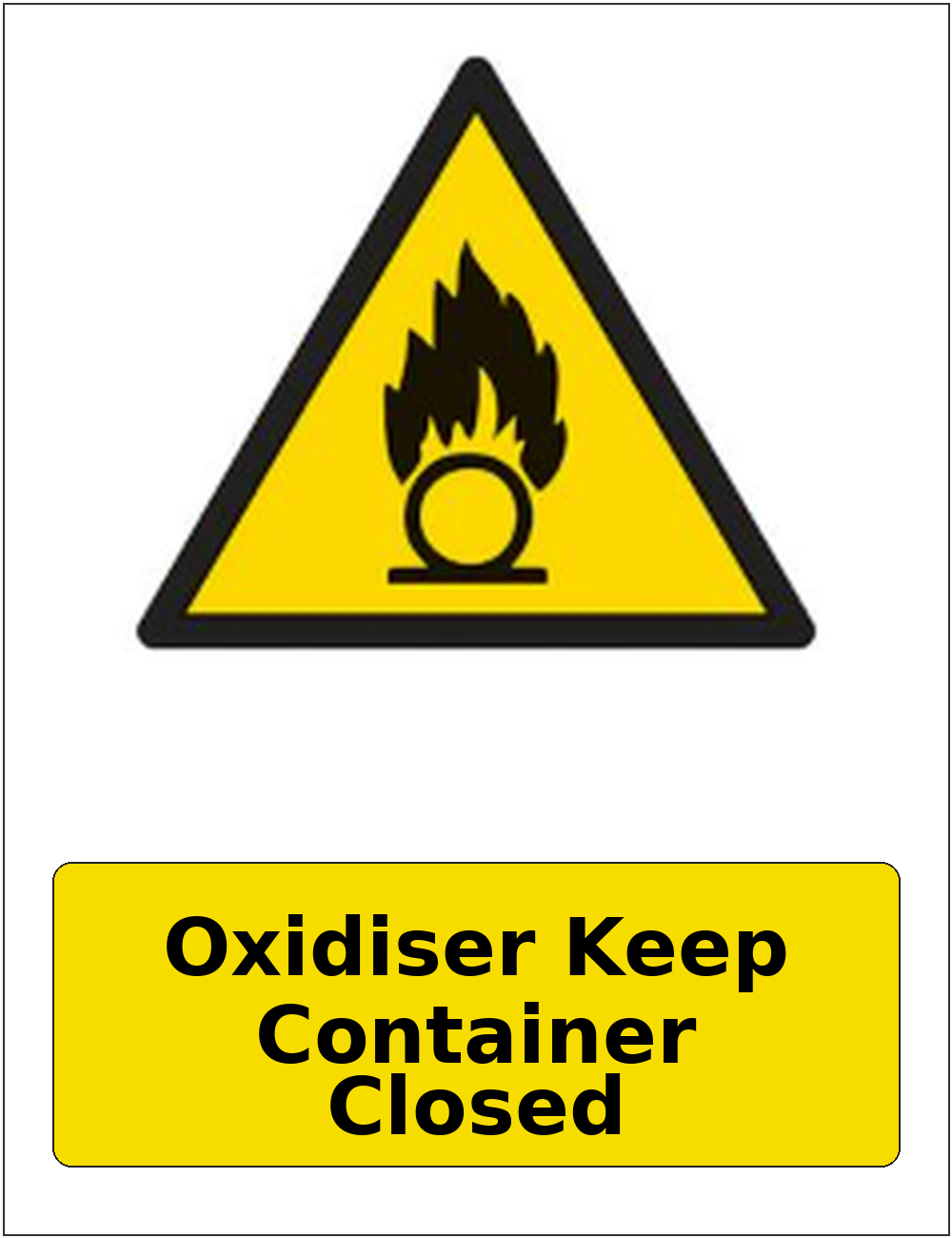 Oxidiser Keep Container Closed portrait oxidising warning sticker