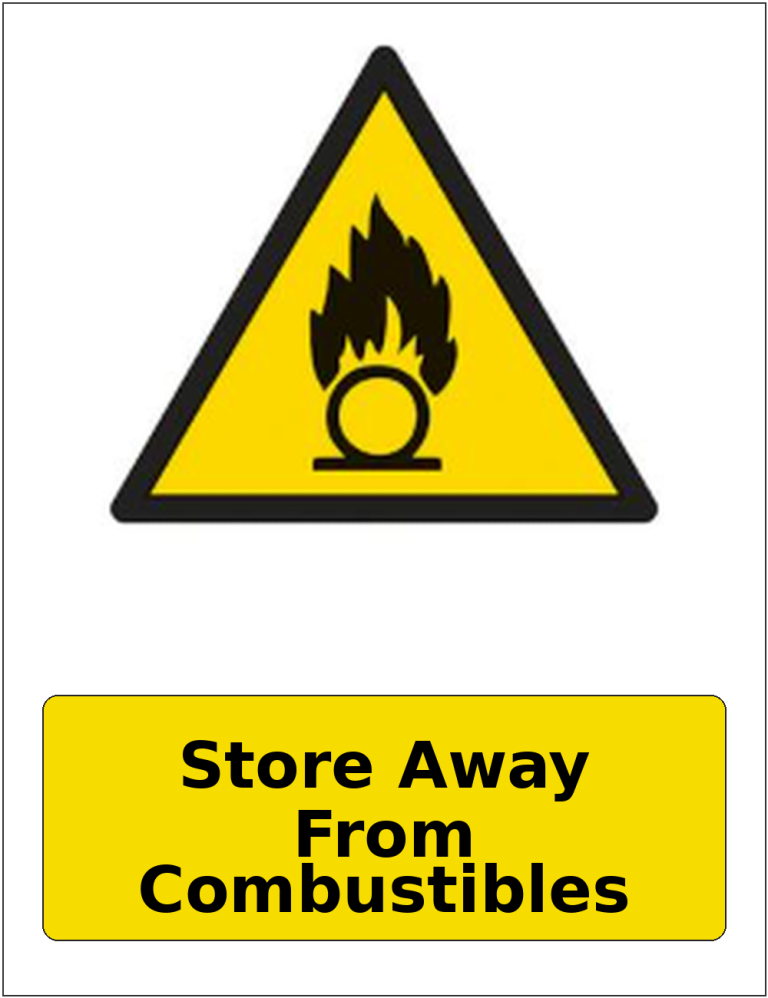 Store Away From Combustibles portrait oxidising warning sticker