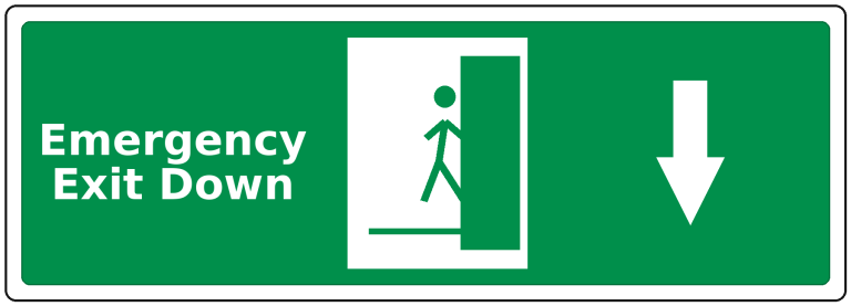 Emergency Exit Down landscape fire safety sticker