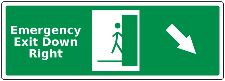 Emergency Exit Down Right landscape fire safety sticker