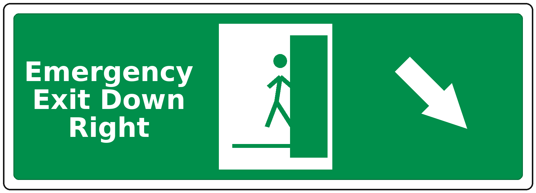 Emergency Exit Down Right landscape fire safety sticker