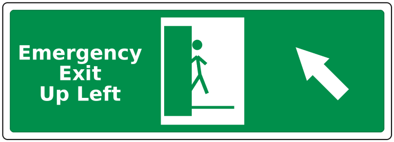 Emergency Exit Up Left landscape fire safety sticker