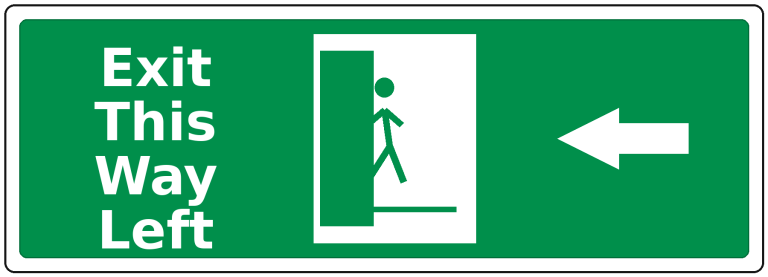 Exit This Way Left landscape fire safety sticker