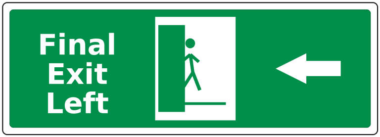Final Exit Left landscape fire safety sticker