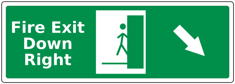 Fire Exit Down Right landscape fire safety sticker