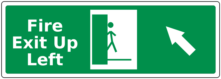 Fire Exit Up Left landscape fire safety sticker