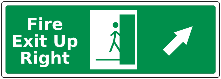 Fire Exit Up Right landscape fire safety sticker