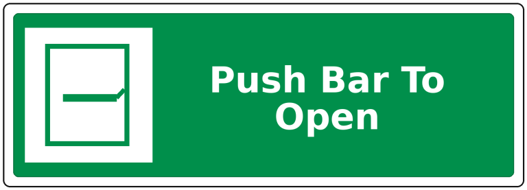 Push Bar To Open landscape fire safety sticker