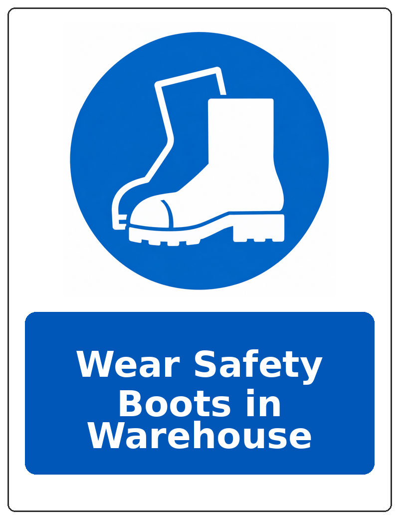 Wear Safety Boots in Warehouse portrait safety footwear mandatory sticker