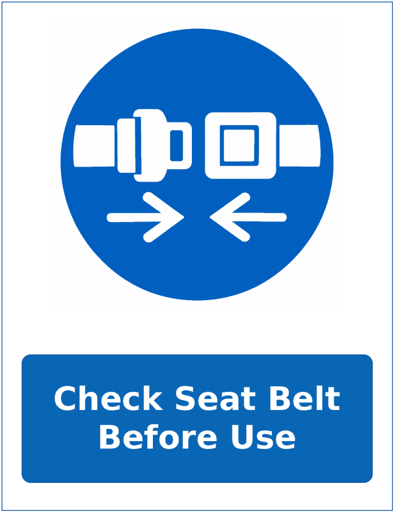 Check Seat Belt Before Use mandatory seat belt safety sticker