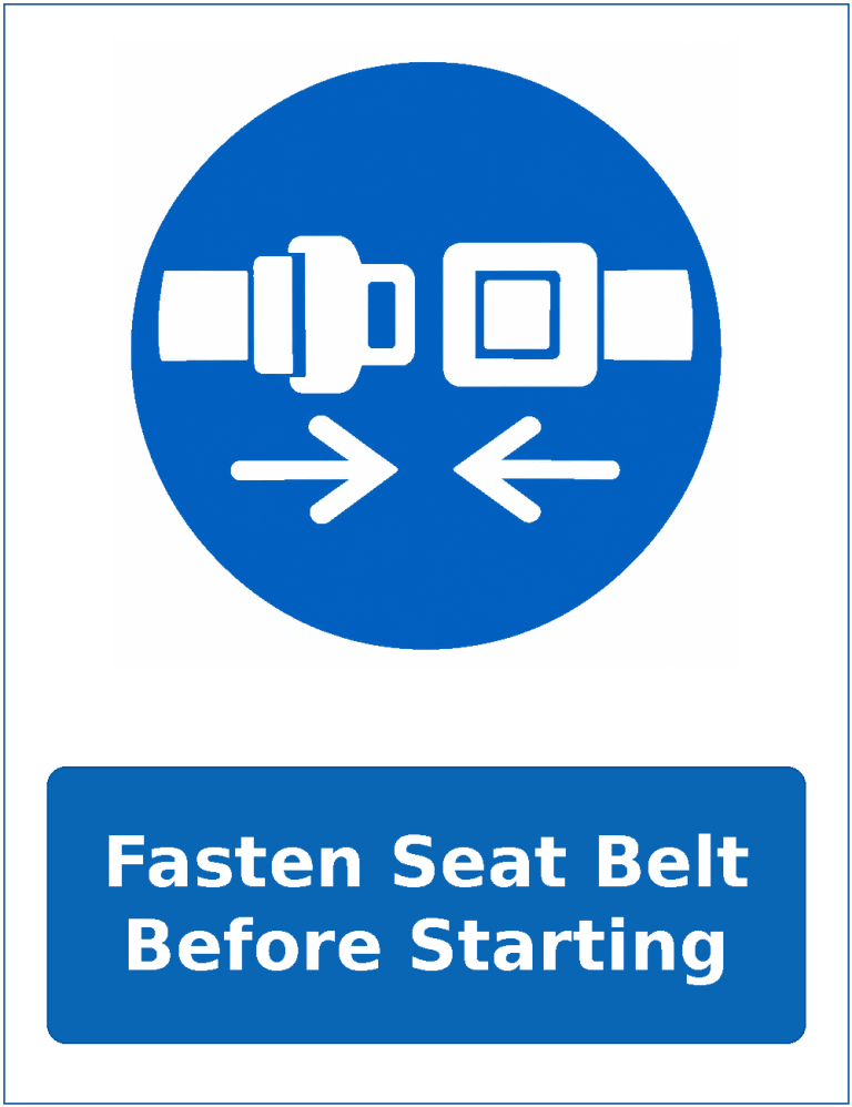 Fasten Seat Belt Before Starting mandatory seat belt safety sticker