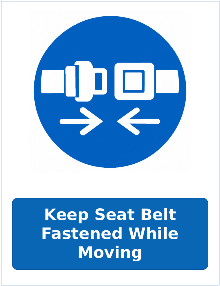 Keep Seat Belt Fastened While Moving mandatory seat belt safety sticker