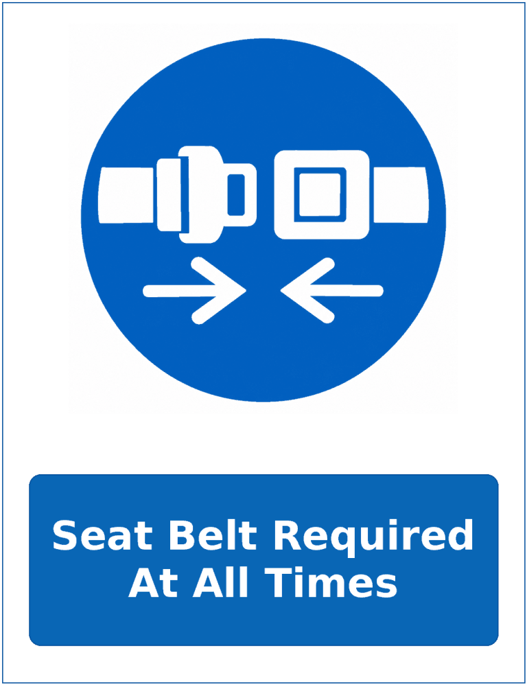 Seat Belt Required At All Times mandatory seat belt safety sticker