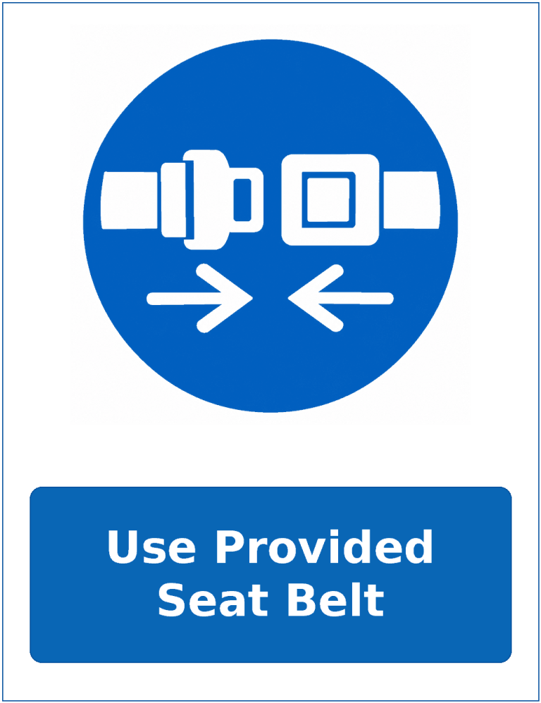 Use Provided Seat Belt mandatory seat belt safety sticker