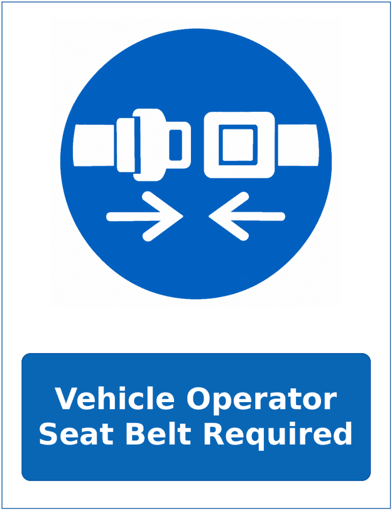 Vehicle Operator Seat Belt Required mandatory seat belt safety sticker