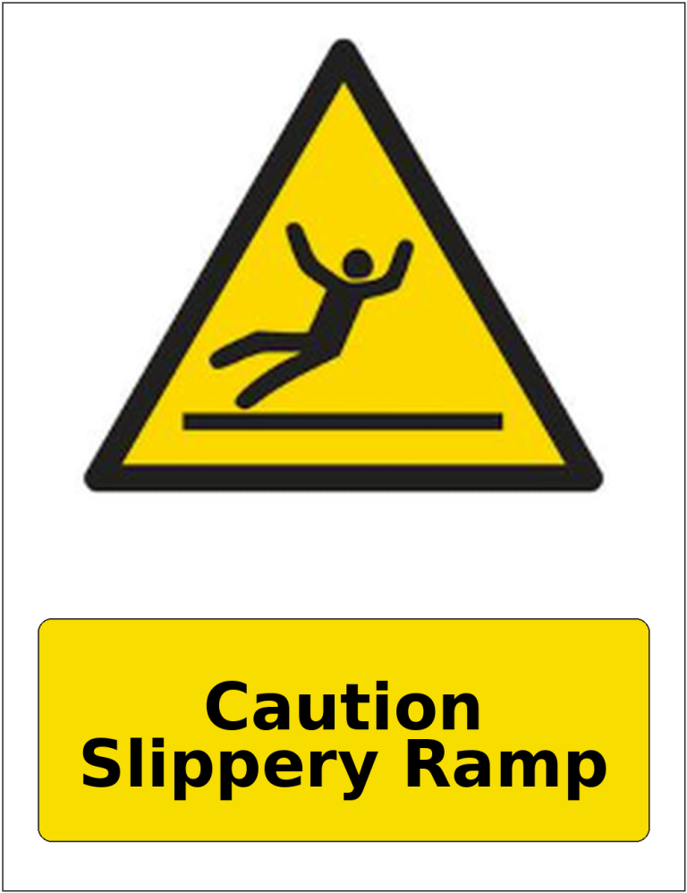 Caution Slippery Ramp portrait slippery surface warning sticker