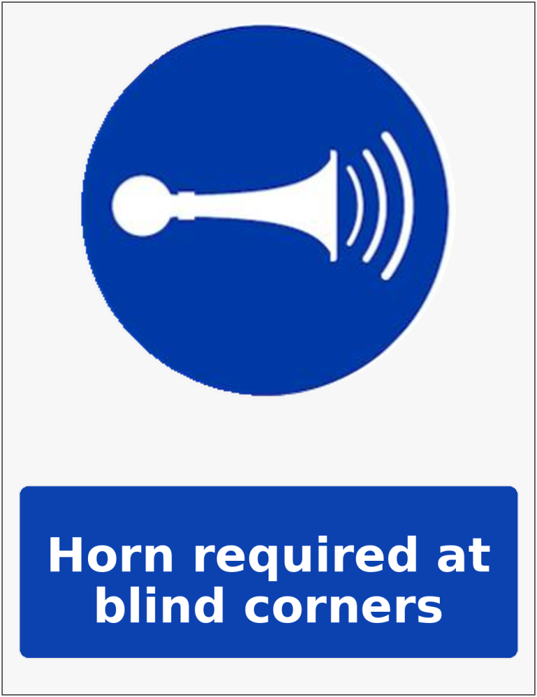 Horn required at blind corners mandatory sound horn sticker