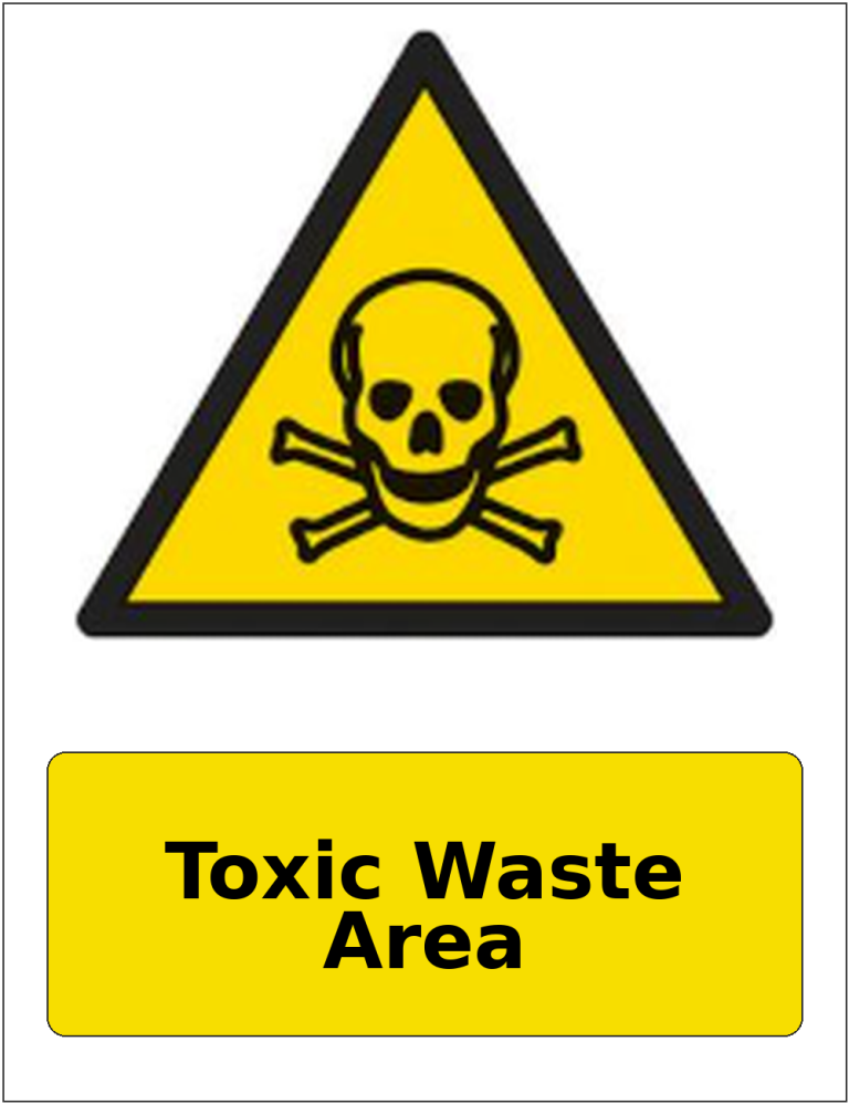 Toxic Waste Area portrait toxic warning sticker