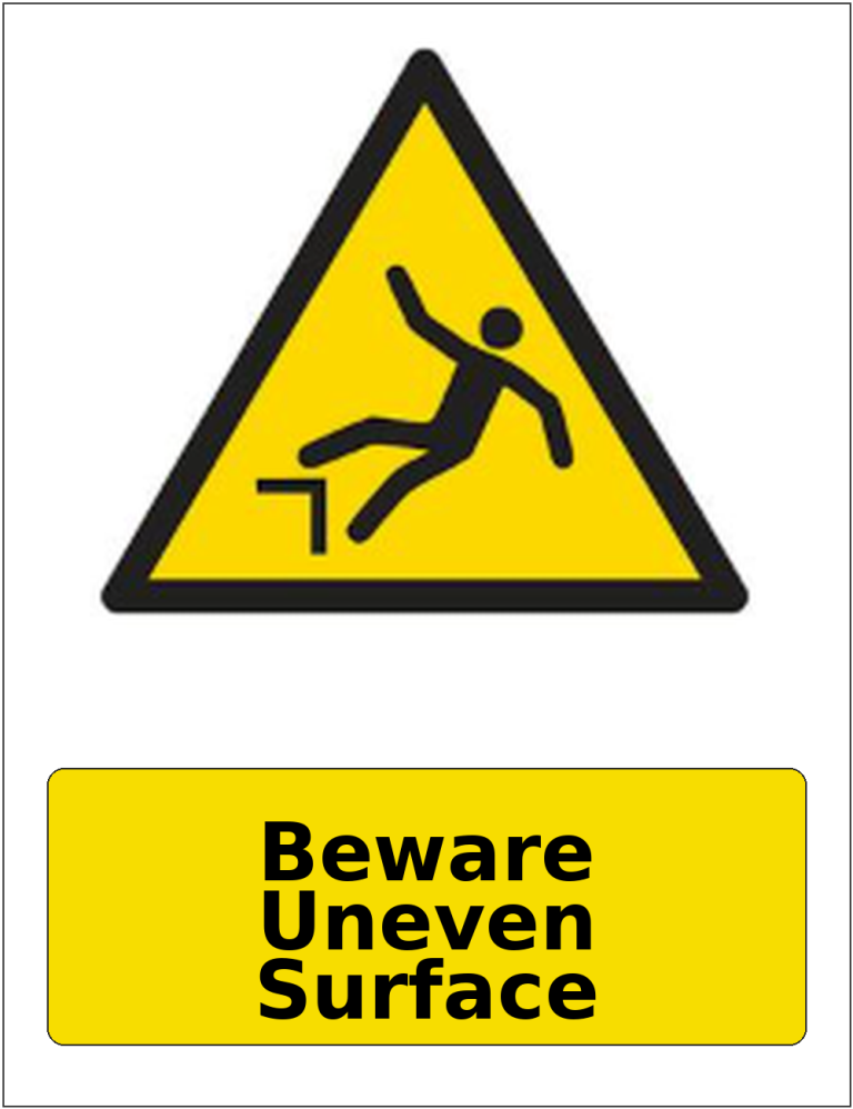 Beware Uneven Surface portrait trip hazard warning sticker