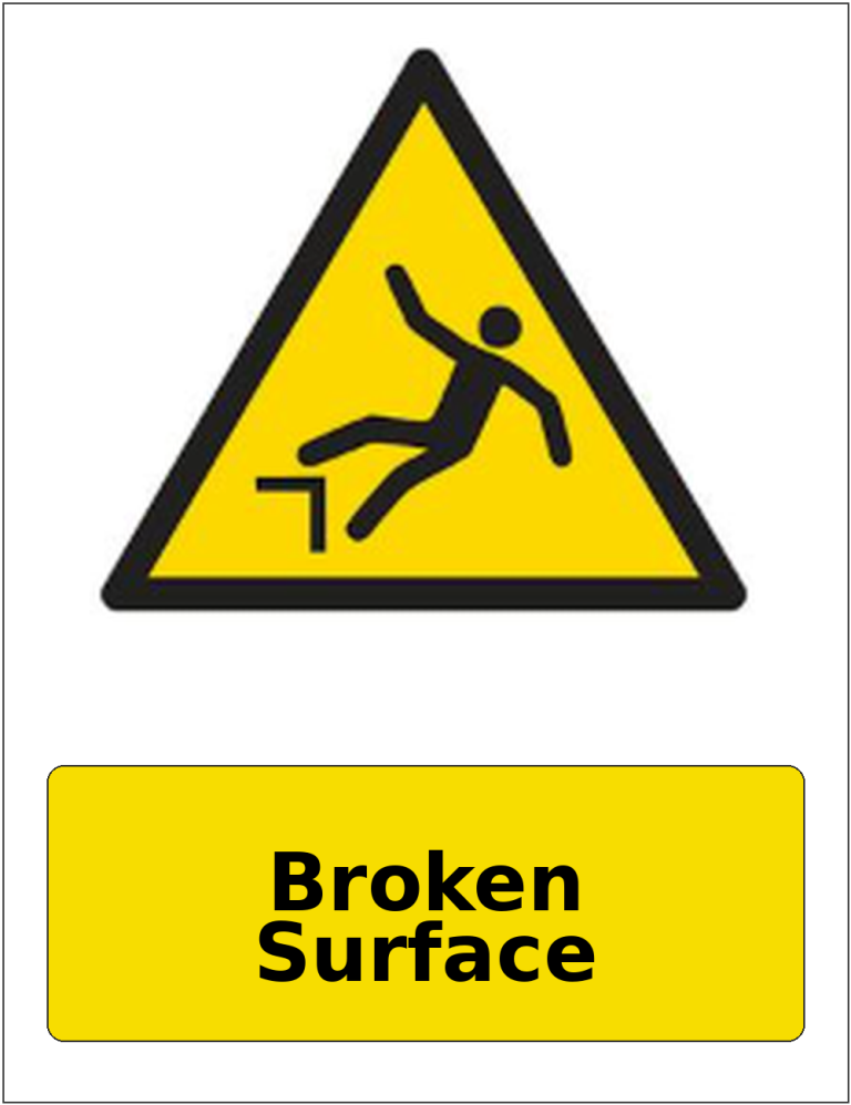Broken Surface portrait trip hazard warning sticker