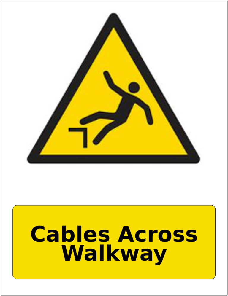 Cables Across Walkway portrait trip hazard warning sticker