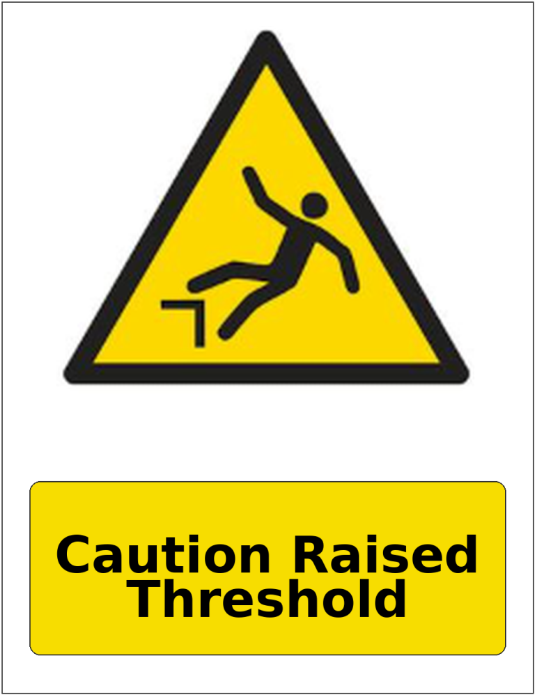Caution Raised Threshold portrait trip hazard warning sticker