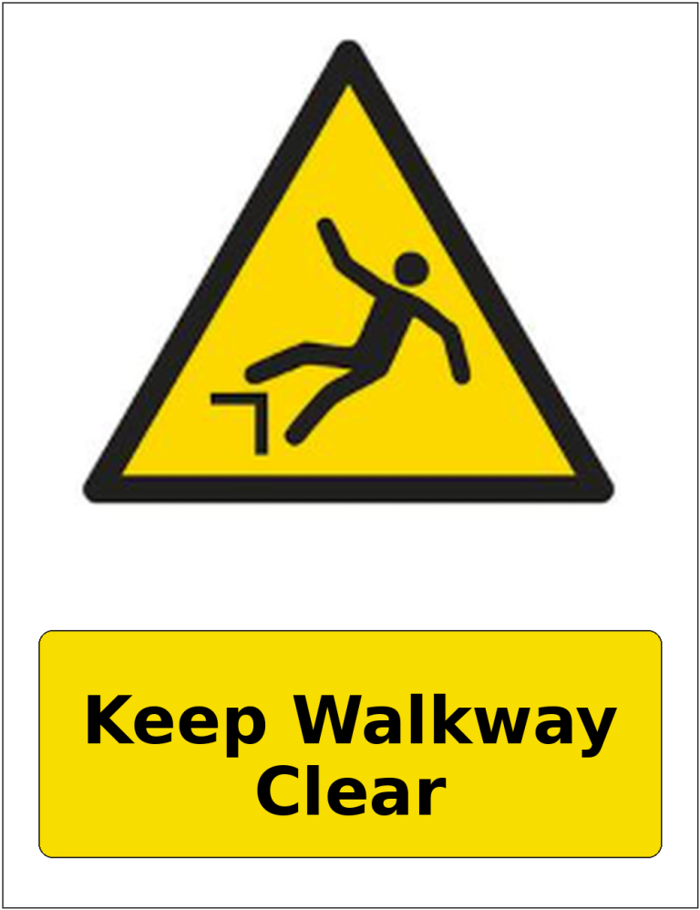 Keep Walkway Clear portrait trip hazard warning sticker