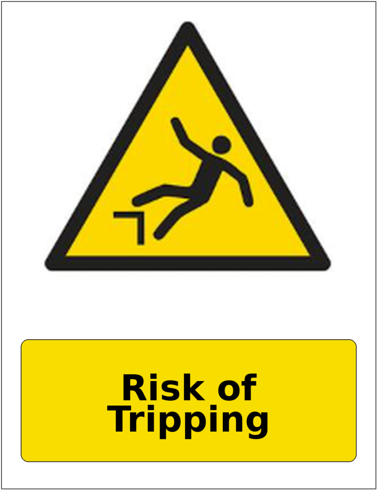 Risk of Tripping portrait trip hazard warning sticker