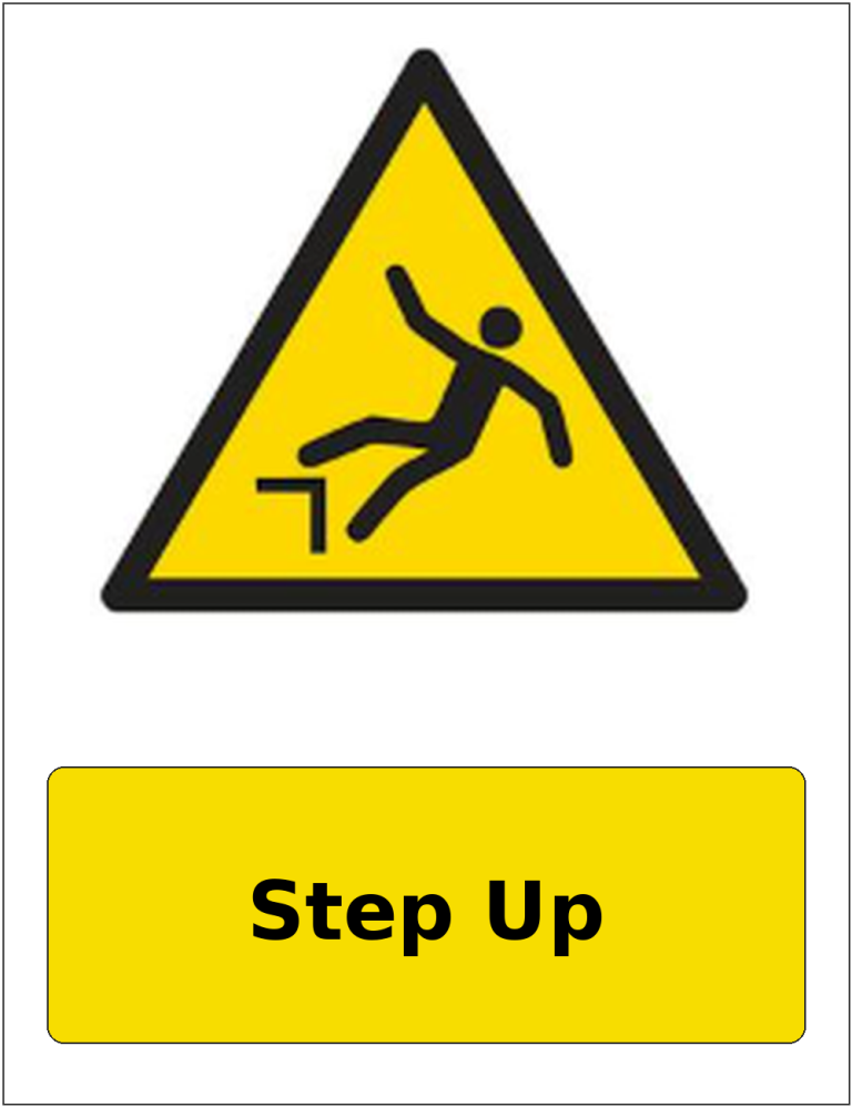 Step Up portrait trip hazard warning sticker