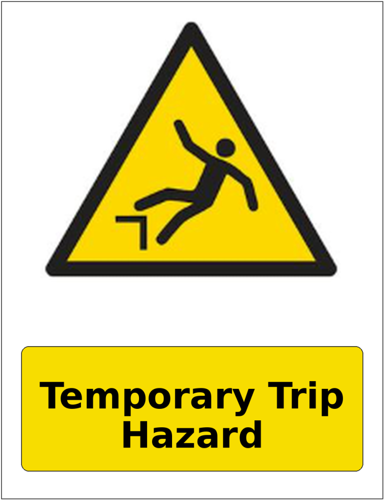 Temporary Trip Hazard portrait trip hazard warning sticker
